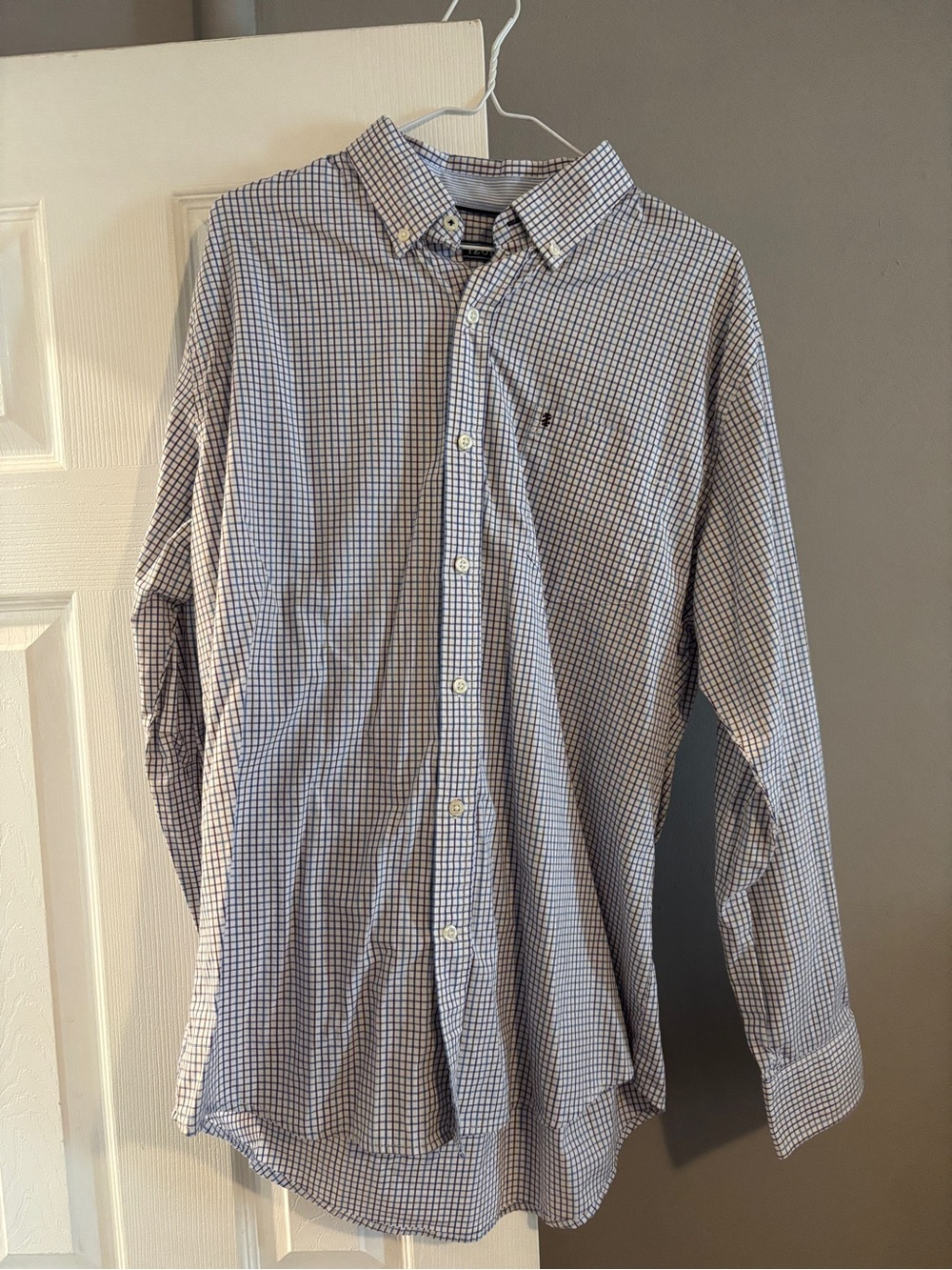 Izod Men's Blue and White Mini Check Button-Down Shirt size large